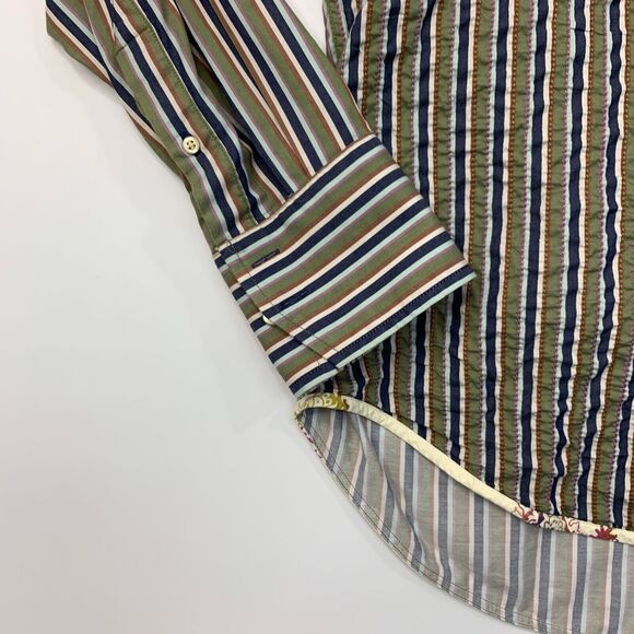 Robert Graham Crinkled Front Shirt Mens L Large Ivy Multicolor Stripe Button Up - Picture 6 of 12